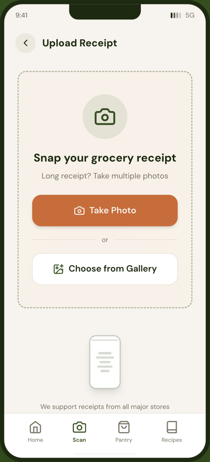 Upload Receipt screen