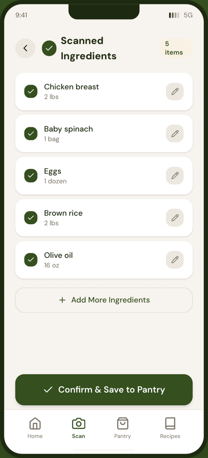 Confirm scanned ingredients